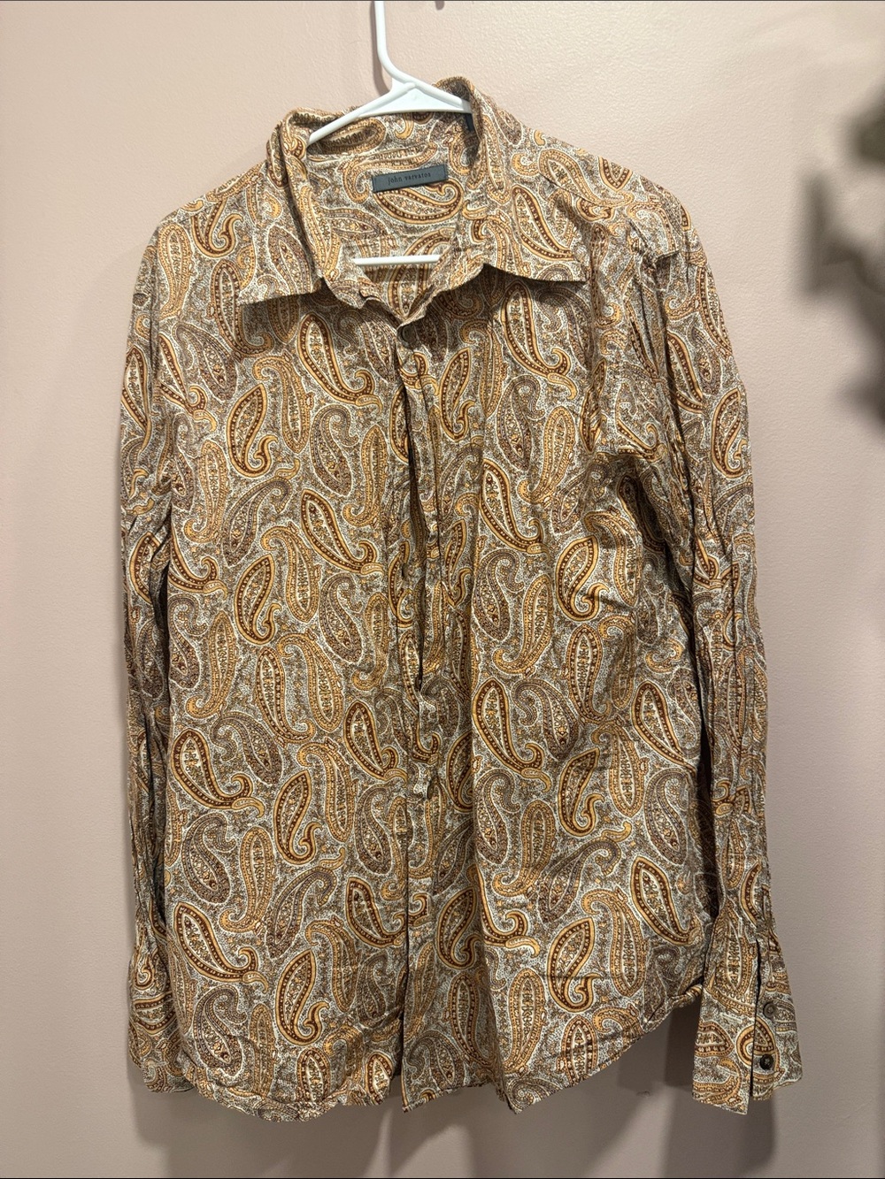 John Varvatos Brown & Tan Paisley Long-Sleeve Button-Down Shirt